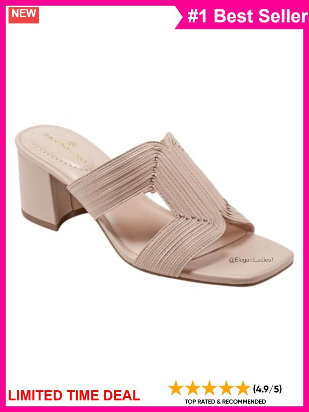 Merily Square Toe Block Heel Sandal with Ankle Strap and Slip Resistant Sole